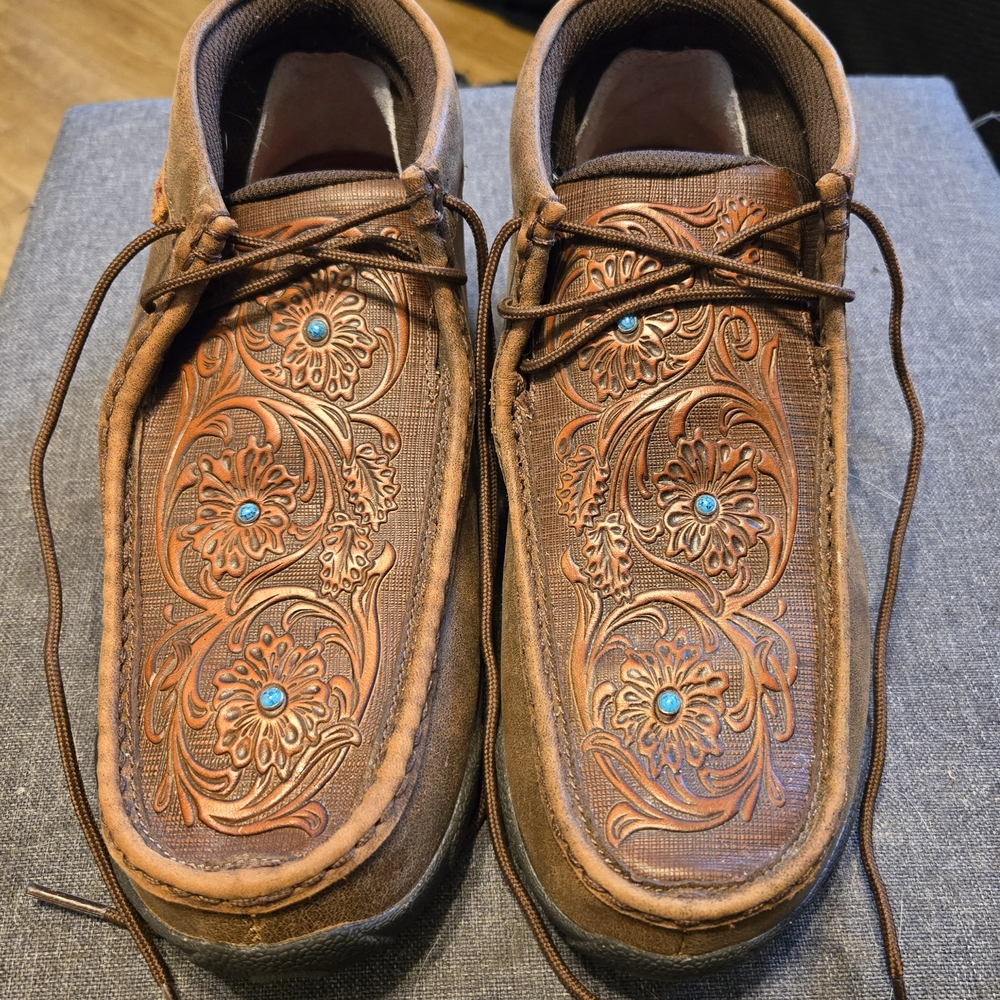 Twisted X Brown Floral Embossed Moccasins